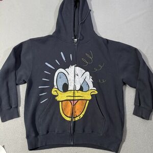 Walt Disney World Donald Duck Face Graphic Print Navy Zip Up Hoodie Size Large‎
